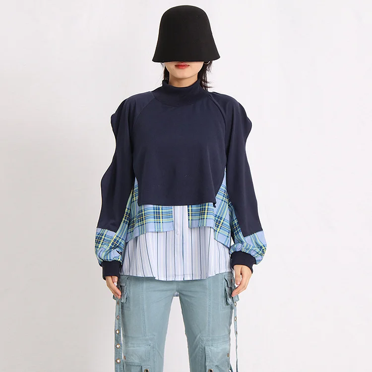 Special Fake Two Piece Splicing Long Sleeve Sweatshirt