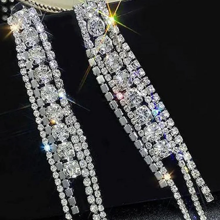 Sparkling Rhinestone Tassel Earrings