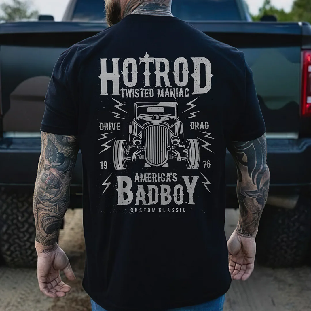 HOT ROD TWISTED MANIAC AMERICA'S BAD BOY Classic Car Print Men's T-shirt