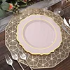 10 Pack | 10" Blush / Rose Gold Plastic Dinner Plates Disposable Tableware Round With Gold Scalloped Rim