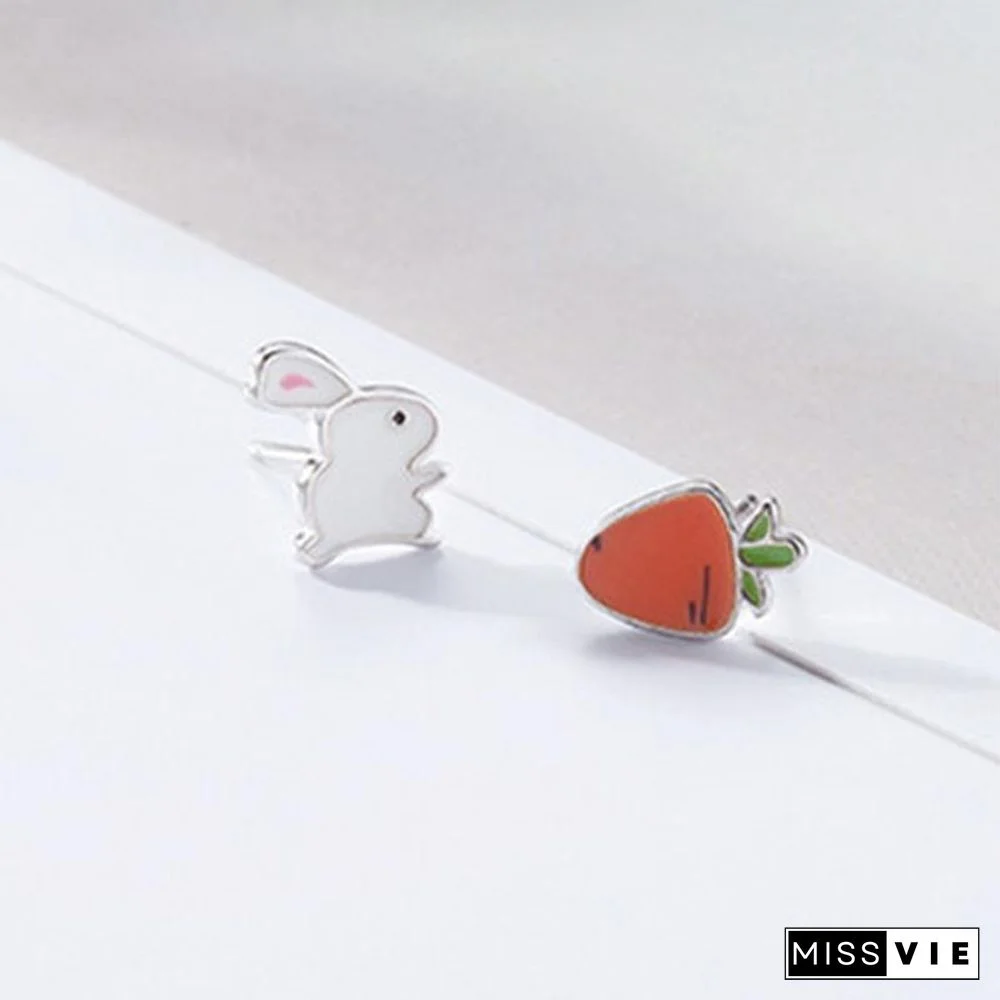 Rabbit Carrot 925 Sterling Silver Stud Earrings