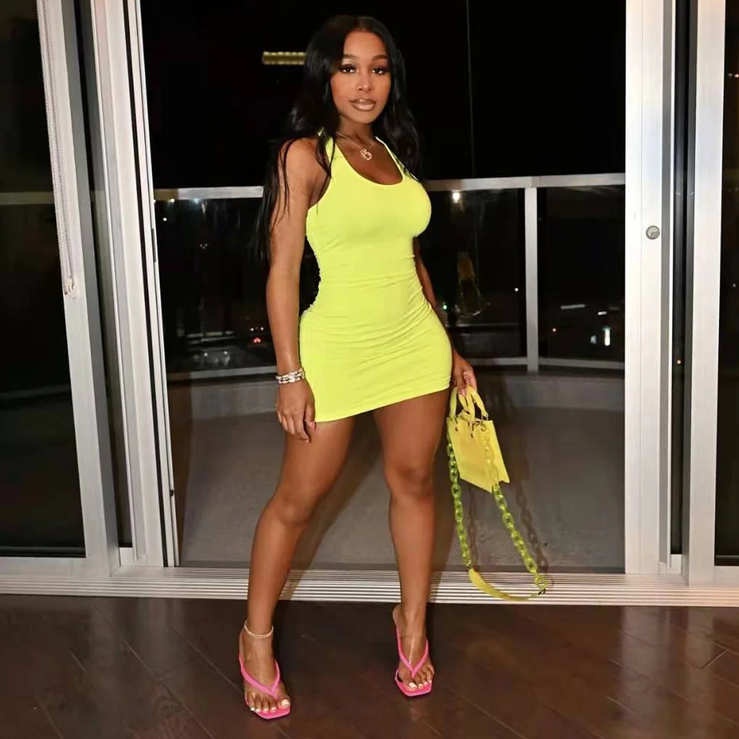 Women Summer Clothes Solid Color Sexy Sleeveless Night Clubwear Tight Fitted Vest Bodycon Mini Dress