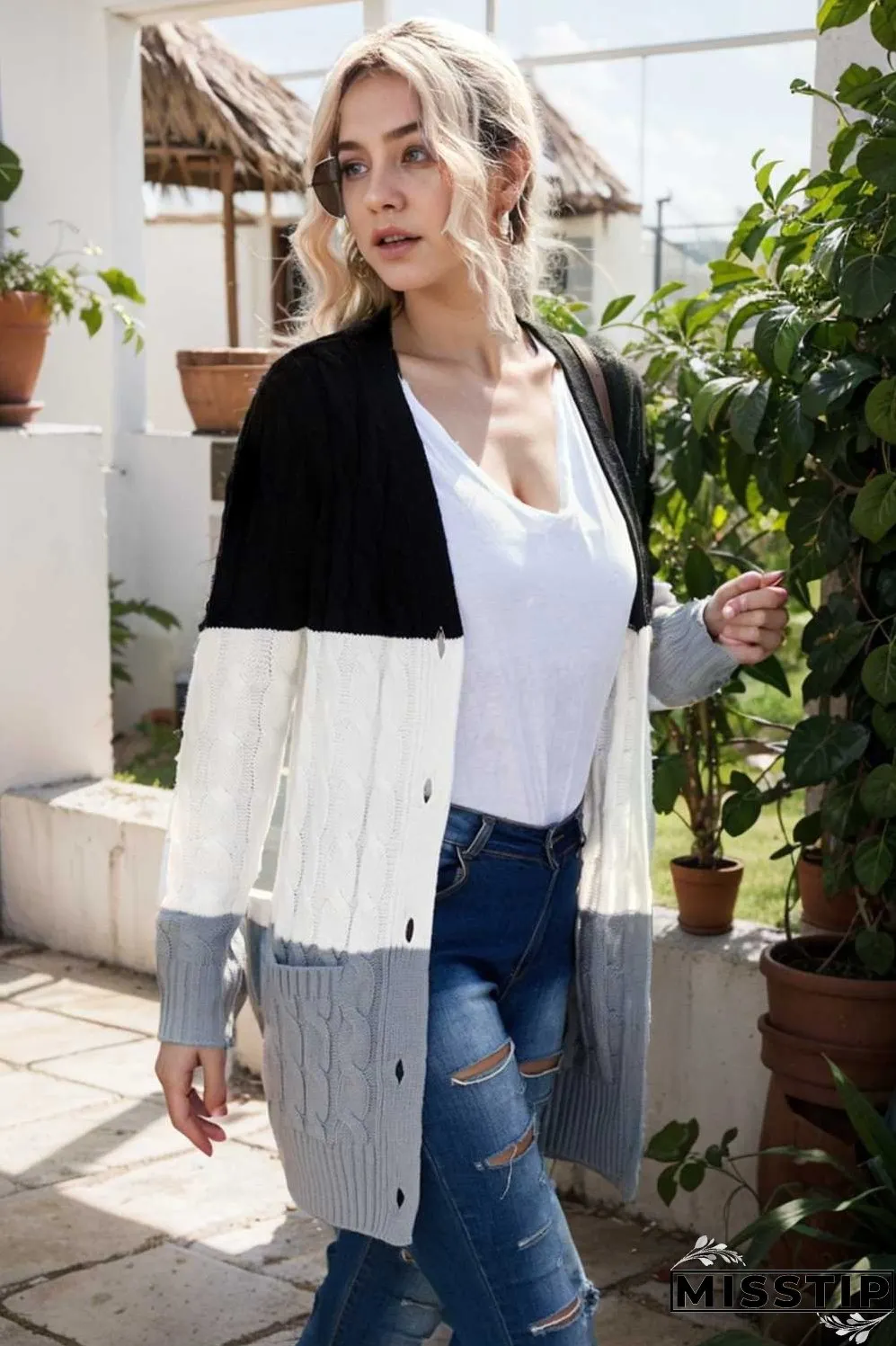 cozy cable knit button front long sleeve cardigan