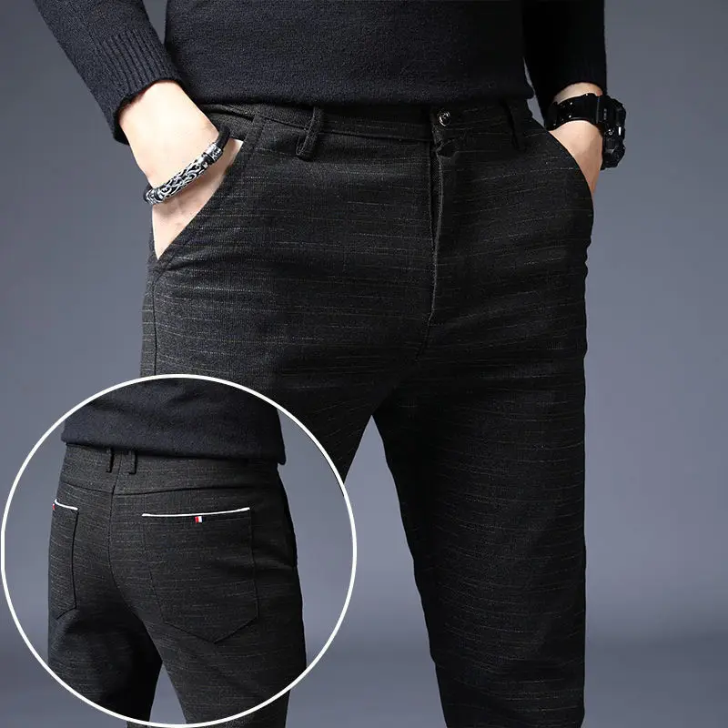 Castrwheels Streetwear Fashion Men Plaid Suit Pants Spring Autumn New Korean Slim Daily Business Male Sports Straight Casual Full Trousers