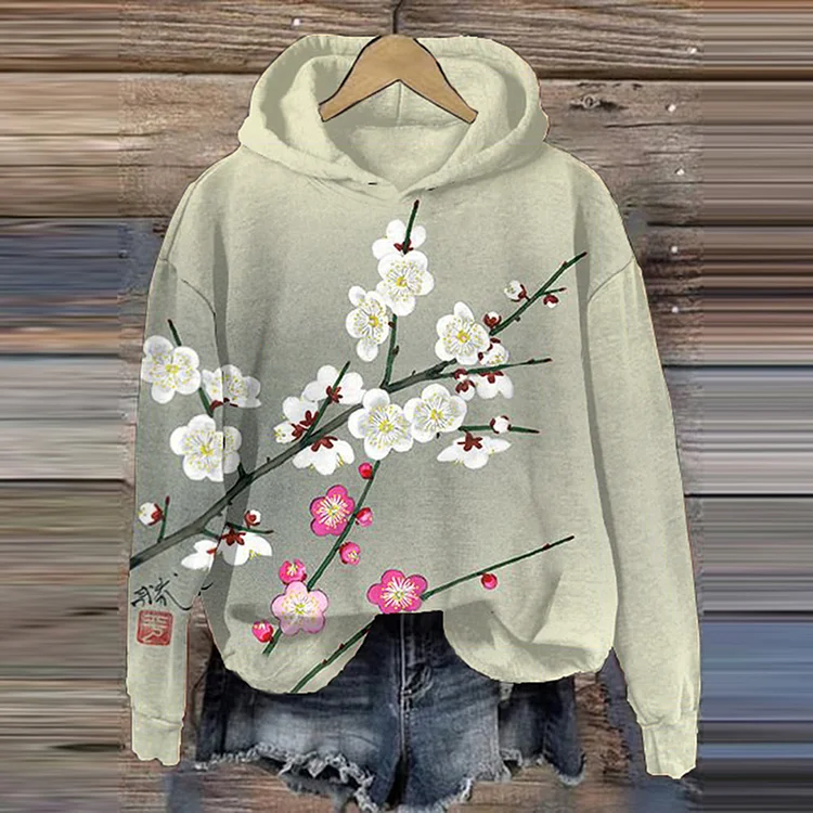 Comstylish Vintage Japanese Art Floral Casual Hoodie