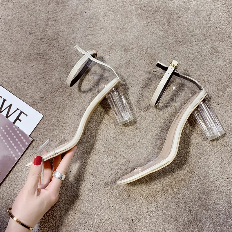 Breakj Breakj Summer New Women's Transparent Sandals Crystal Korean Version Of 100, With Coarse Heel Casual Sandals Women's High Heels