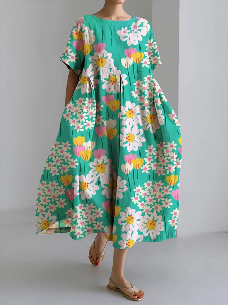 Women's Floral Print Large Size Loose Strap Print Dress Maxi Skirt socialshop