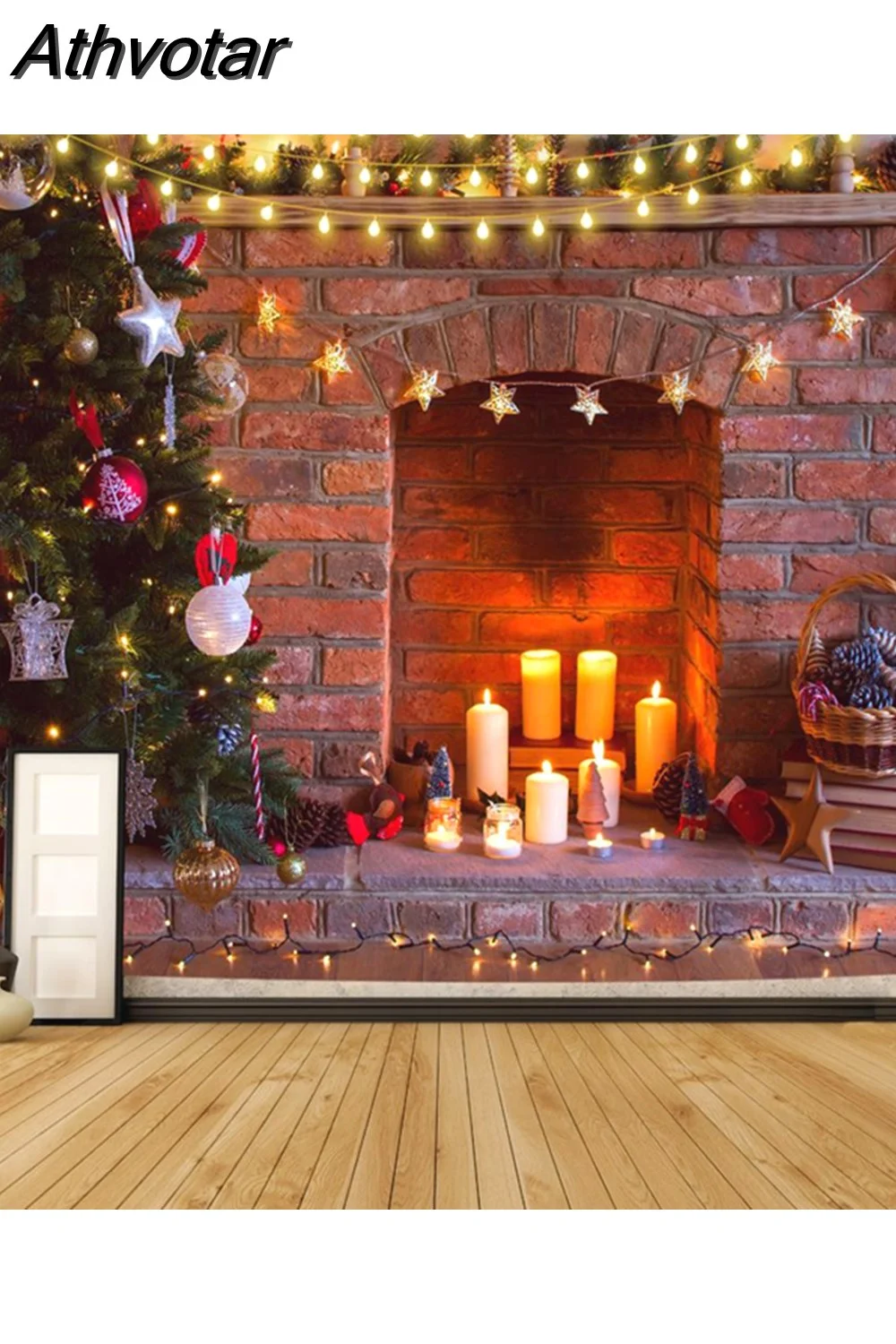 Athvotar Happy New Year Tapestry Christmas Fireplace Wall Hanging Cloth Home Background Bedroom Bedside Decorative Xmas Tree Tapiz