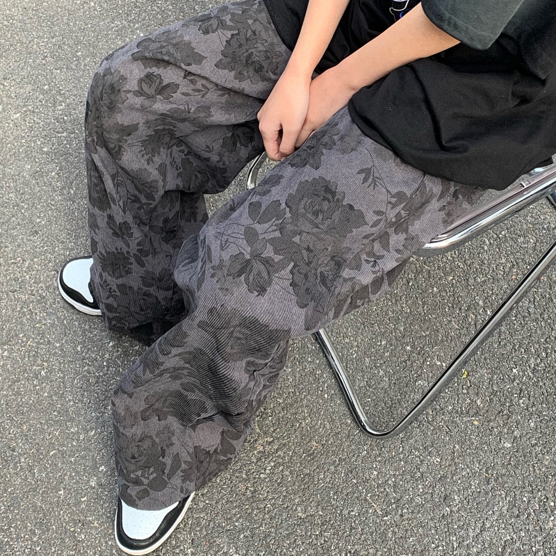 Women Summer Retro Flower Wide-leg Pants