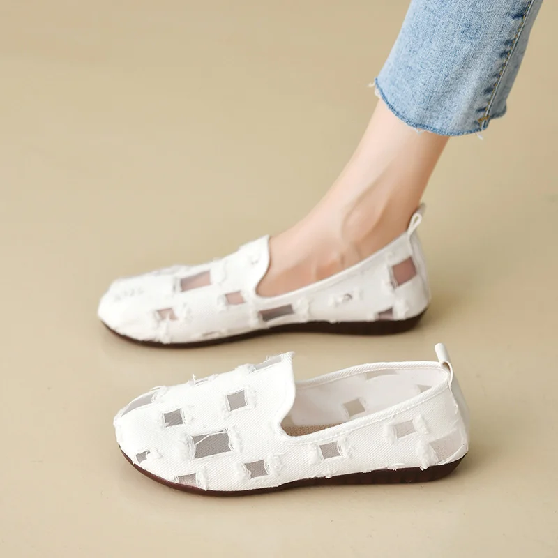 Tanguoant Tanguoant Summer Single Shoes Net Shoes Flat Mesh Casual Cloth Shoes Mesh Shallow Mouth Soft Sole Bean Shoes Color Women's Shoes