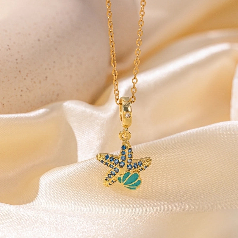 Sweet Minimalist Star Heart Shape Bow Knot Titanium Steel Zircon Plating Inlay Pendant Necklace