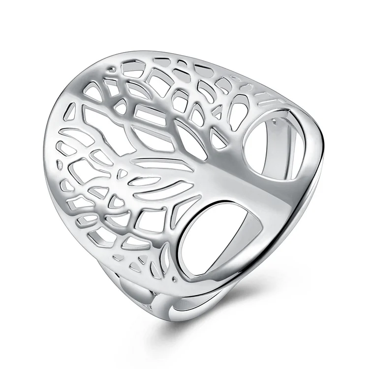 Gitjava Beautiful 925 Sterling silver tree of life ring hollow fashion noble women lady design  gift men unisex cute