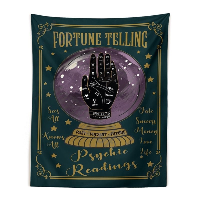 Cat Mysterious Divination Witchcraft Tapestry Wall Hanging Magic Hand Crystal Ball Decoration Hippie Mattress Dorm Room Decor