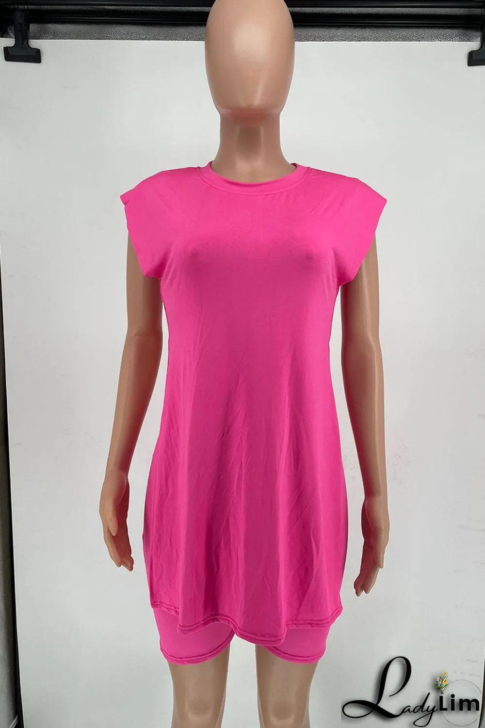 Rose Red Casual Solid Patchwork Slit O Neck Sleeveless Two Pieces