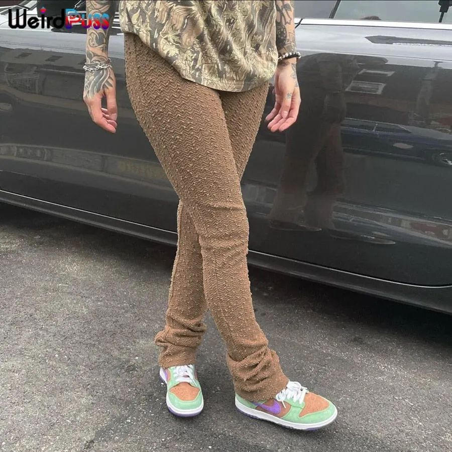 Weird Puss Shaggy Pencil Pants Women Casual Glitter High Waist Trousers Sporty Wild Streetwear Skinny Stretchy Autumn Bottoms