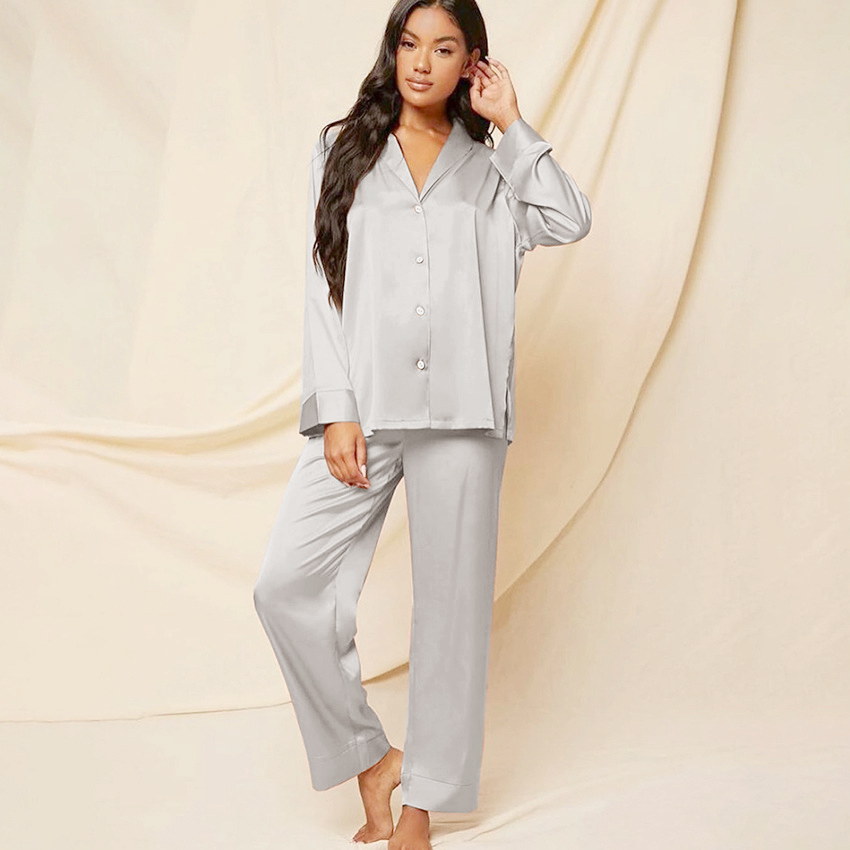 22 Momme Women's Classic Silk Pajamas Gray Silk Pajamas