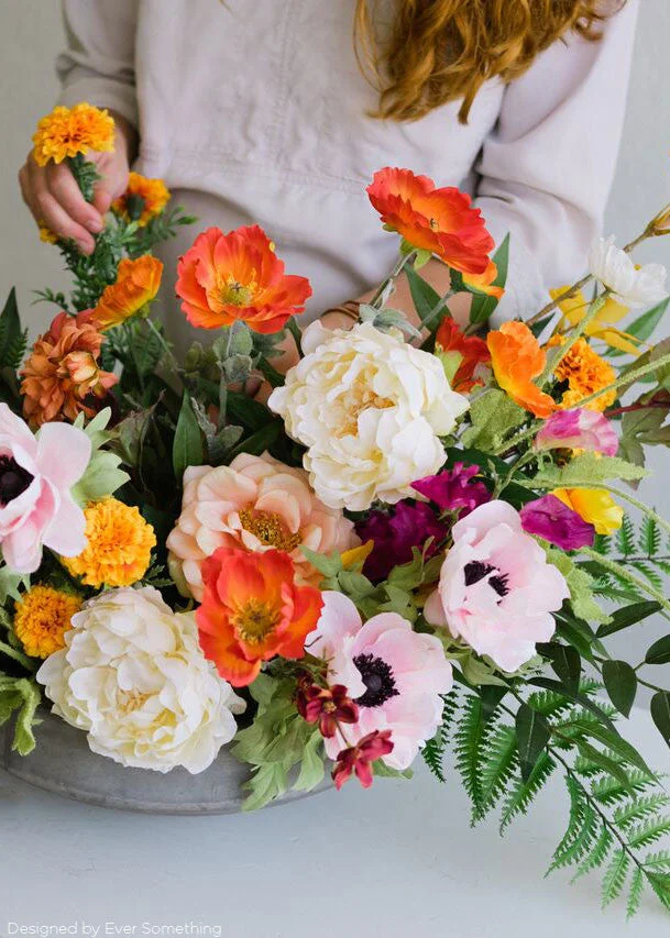 Poppy Silk Flower Bush in Orange - 23"