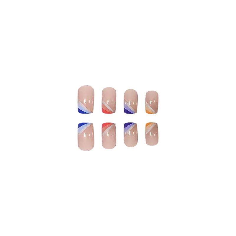 Churchf Through The European Square Gradual Fresh And Natural Wear A Colorful French Nail Chip Fake Nail Removable