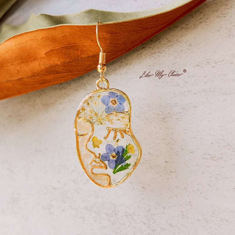 Abstract Face Forget Me Not Flower Earrings