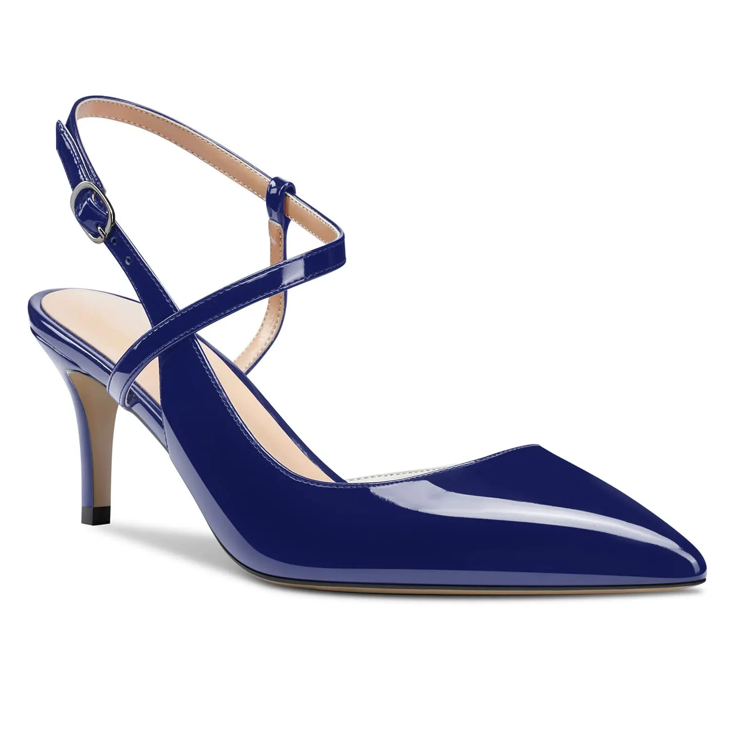65mm Women Slingback Pumps Ankle Strap Jenlove Stiletto Mid Heel Close Pointed Toe Dress Shoes-vocosishoes