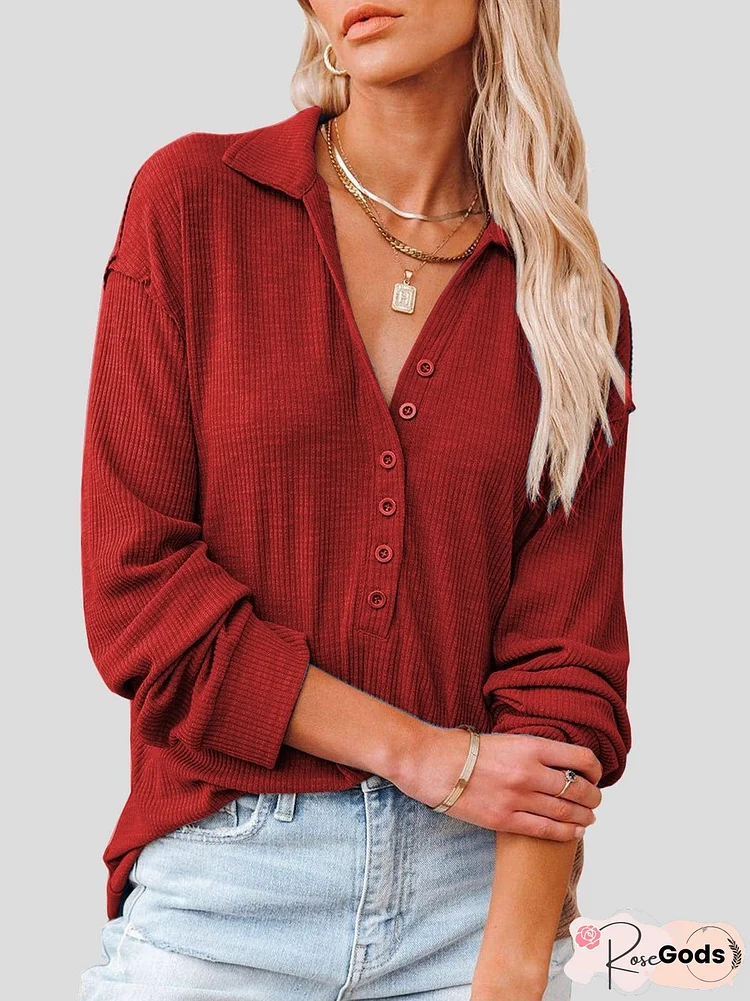 Lapel Fashion Buttoned Long Sleeve Blouses
