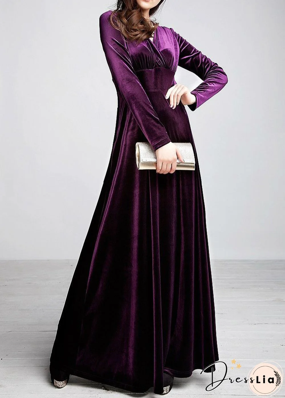 Women's Velvet Plus Size Solid Colored High Waist V Neck Party Dress