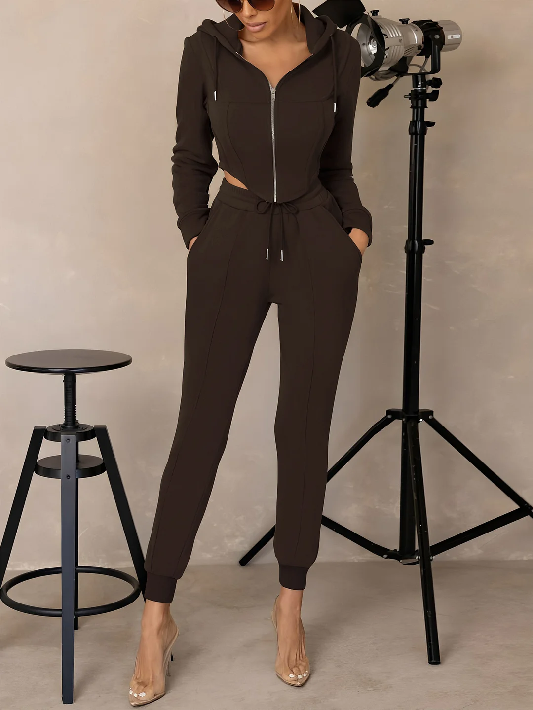 Athvotar Athvotar And Winter Fashion Hooded Short Cone-Shaped Jersey Trousers Casual Sports Suit Woman