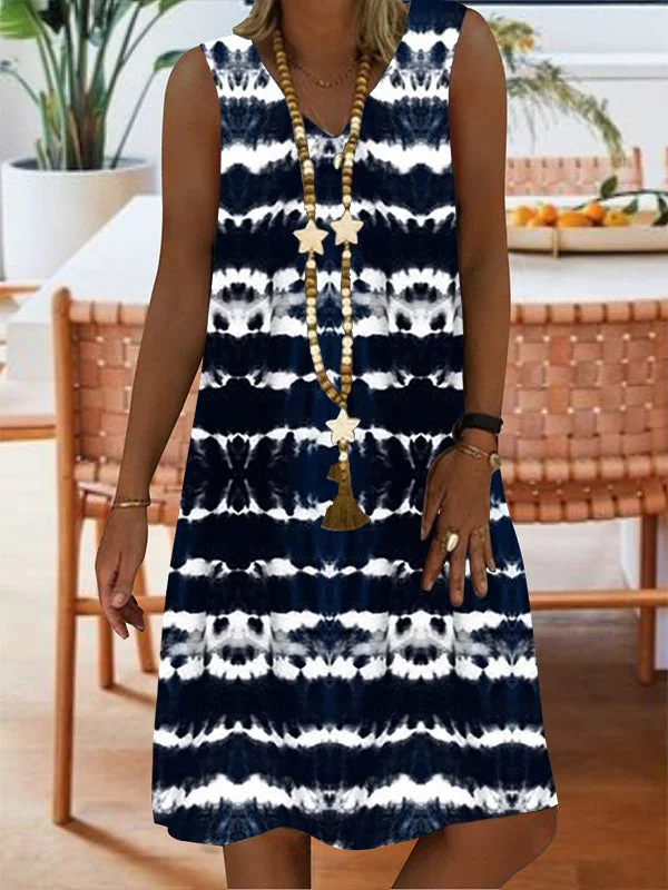 Women plus size clothing Women Sleeveless V-neck Colorblock Mini Dress-Nordswear