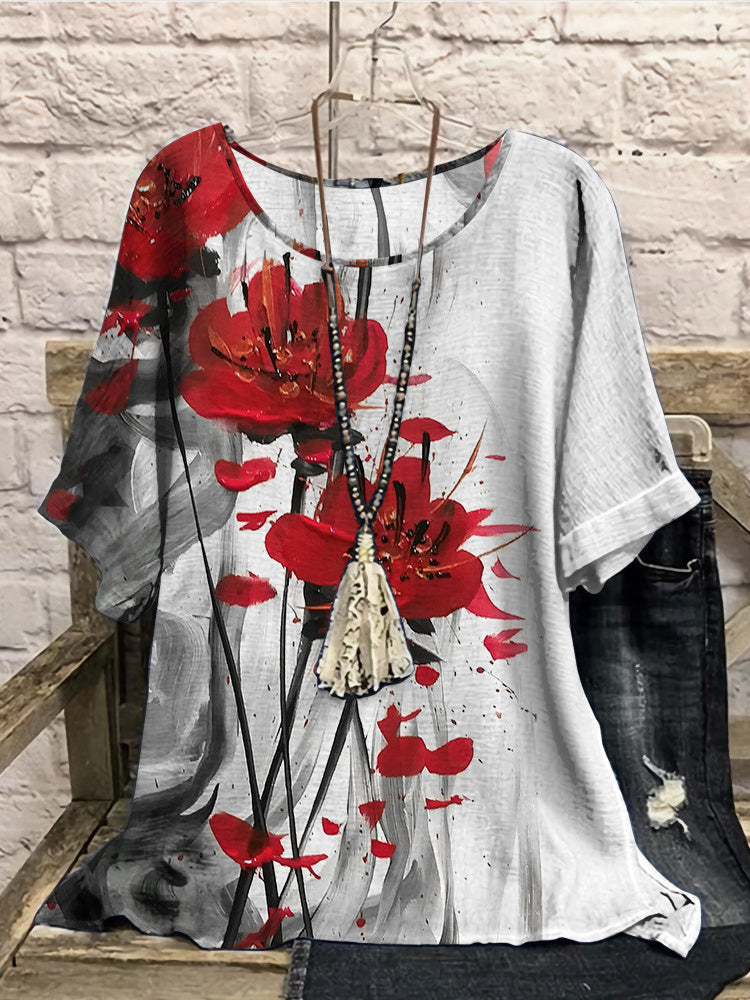 Women Long Sleeve V-neck Graphic Floral Printed Top