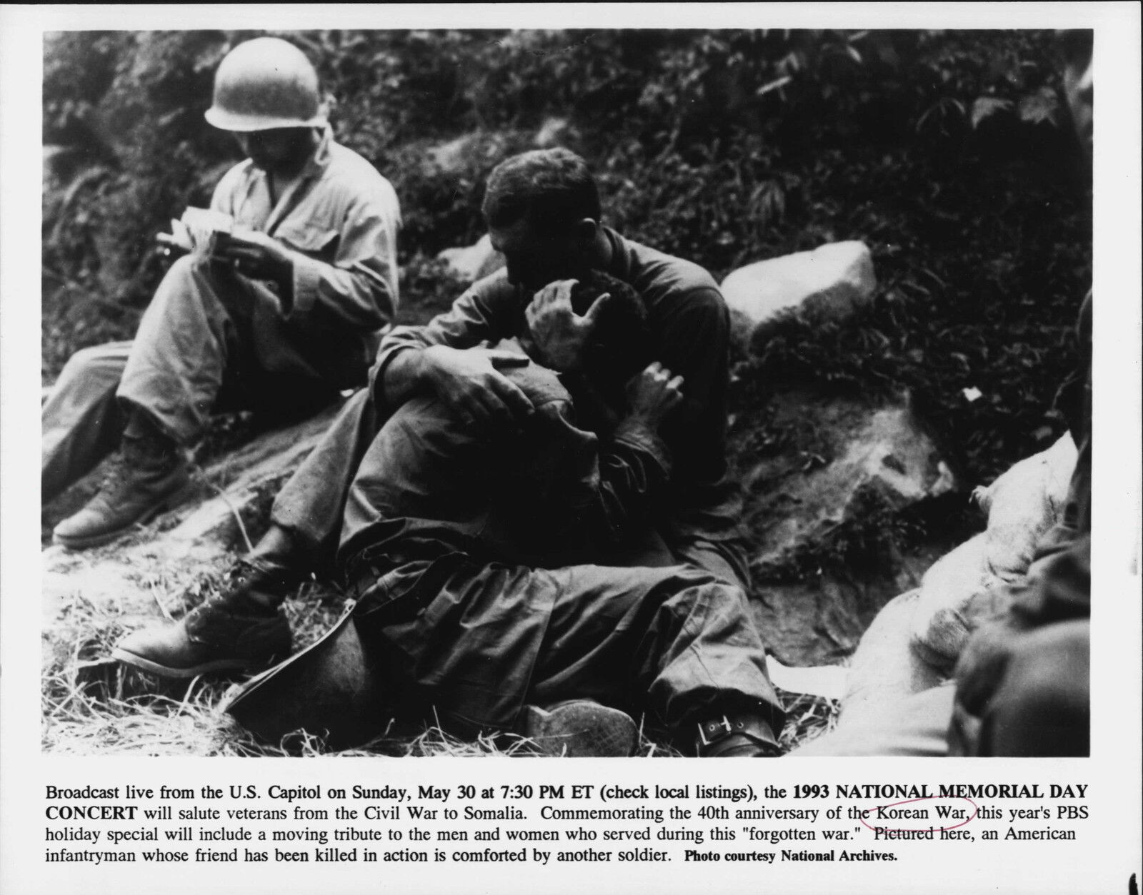 One Soldier Comforts Another Korea War Press Photo Poster painting