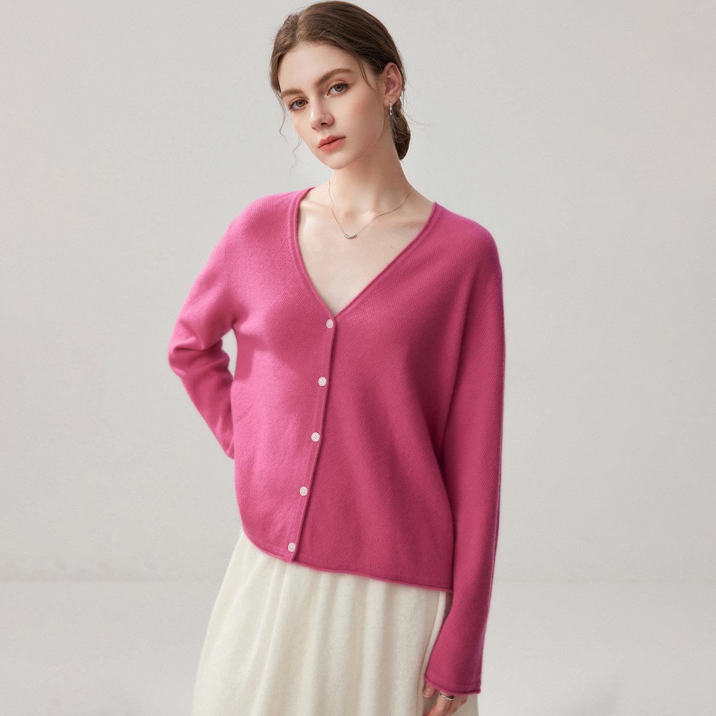 Women's Baby Cashmere Cardigan Regular Fit Button-Front V-Neck REAL SILK LIFE