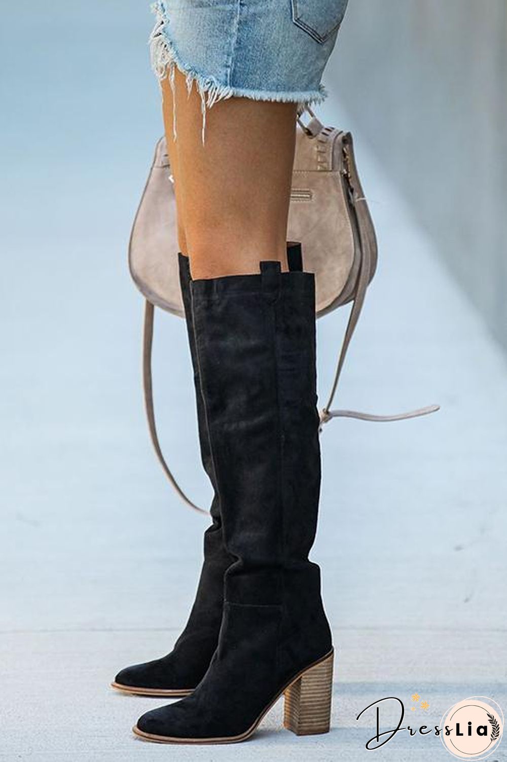 Faux Suede Chunky Heel Tall Boots