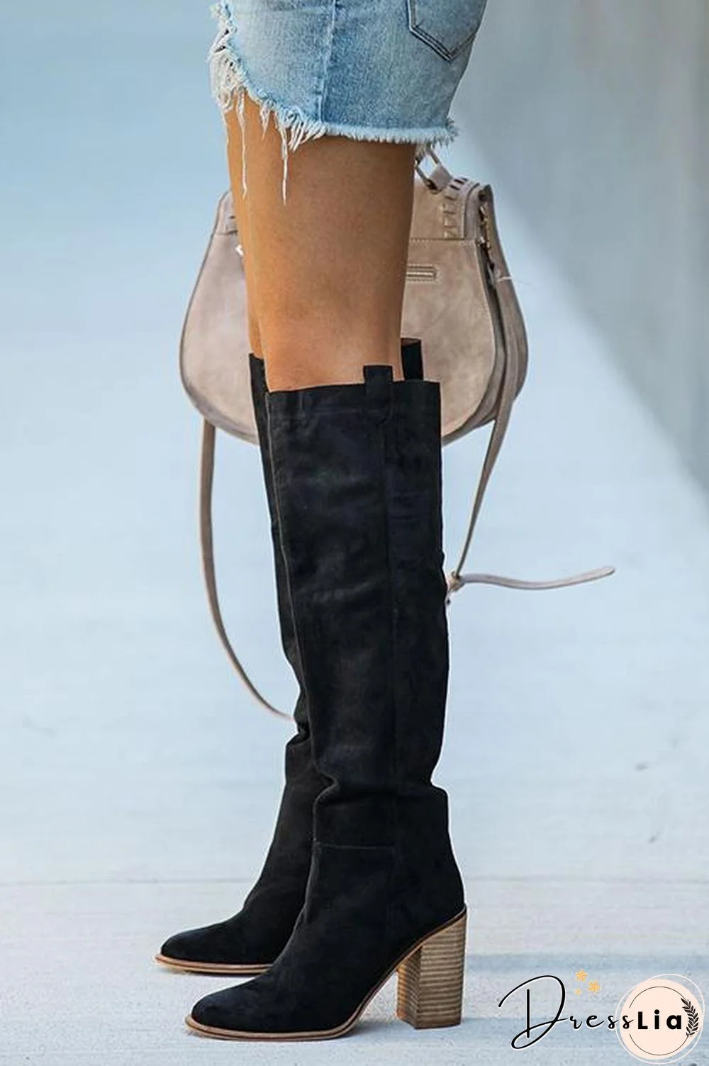 Faux Suede Chunky Heel Tall Boots