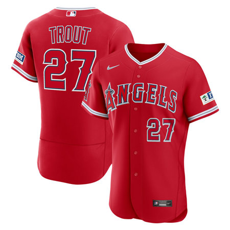 Men's Los Angeles Angels #27 Mike Trout Nike Red Alternate Authentic Sponsor Patch Jersey