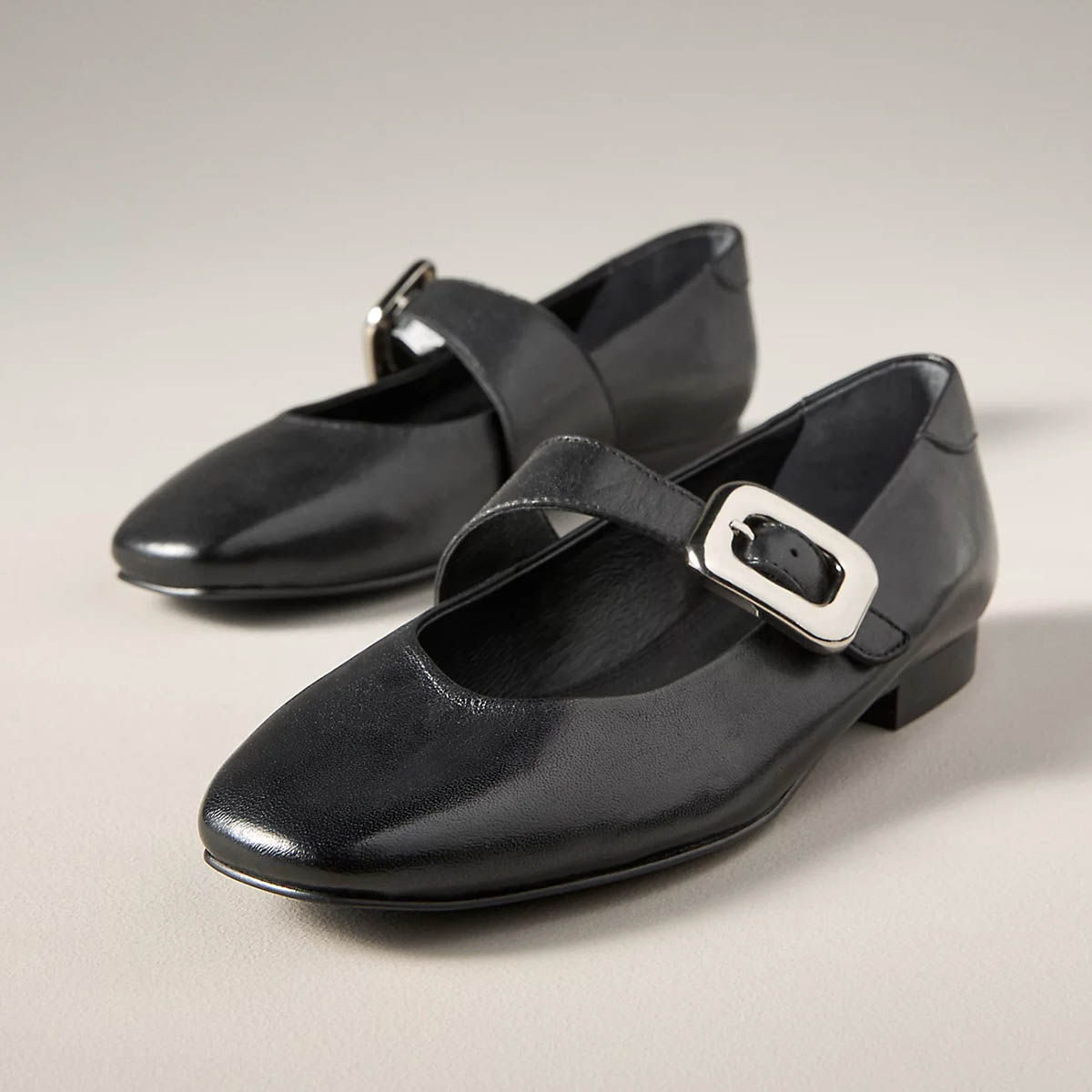 Women's Black Faux Leather Buckle Square Toe Flat Mary Jane Shoes Nicepairs