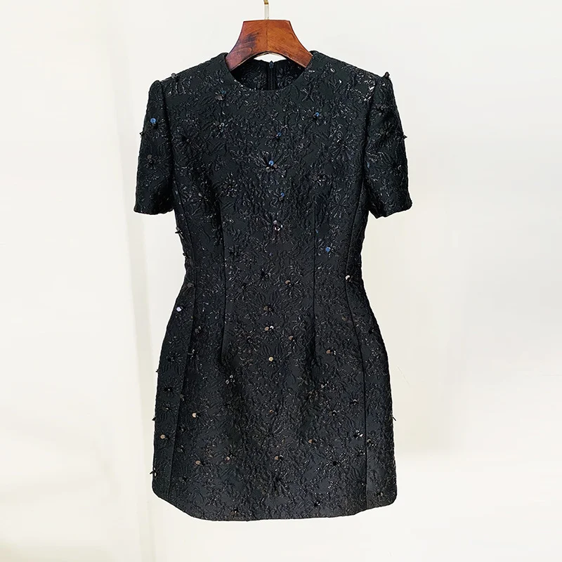 Nigikala Nigikala New Star Fashion Rosy Series Of Brocing Heavy Industry Nails Short Sleeve Dress