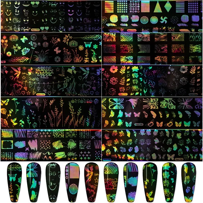 Nail Foils Flowers Nail Stickers Transfer Decals Sliders Christmas Halloween Print Nail Art Decorations DIY Tips Adhesive Wraps