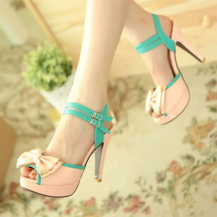 Blush Cute Sandals Peep Toe Platform High Heels with Bow |FSJ Shoes