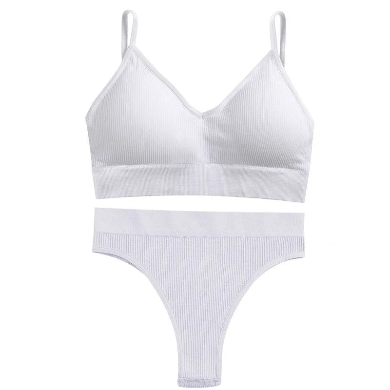 FINETOO Women Seamless Bra Set Push Up 1 Camis+1 Panty Lingerie Sports Underwear Active Sexy Thong Bra Fitness Bikini Crop Top