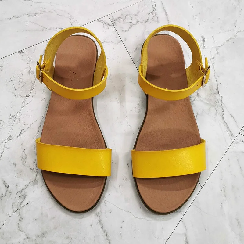 Qengg Women Summer Gladiator Sandals Beach Flat with Shoes 2021 Buckle Strap Leather Sandal Leopard Yellow Fashion Female Footwear