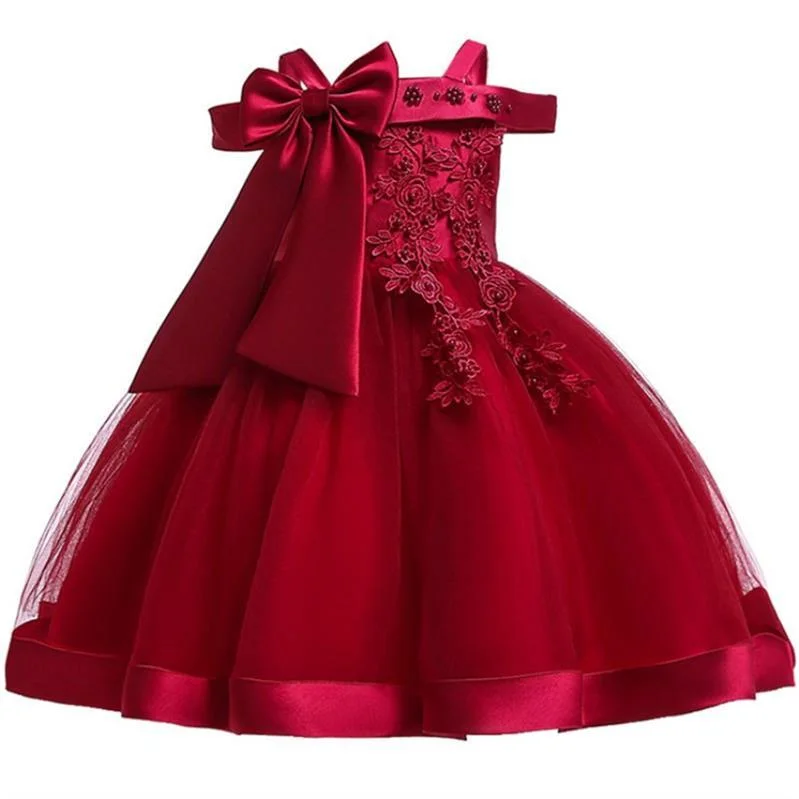 2021 Summer Shoulderless Girl Party Dress Elegant For Kids Dresses Girls Children Clothing Wedding Princess Dress Dropshipping