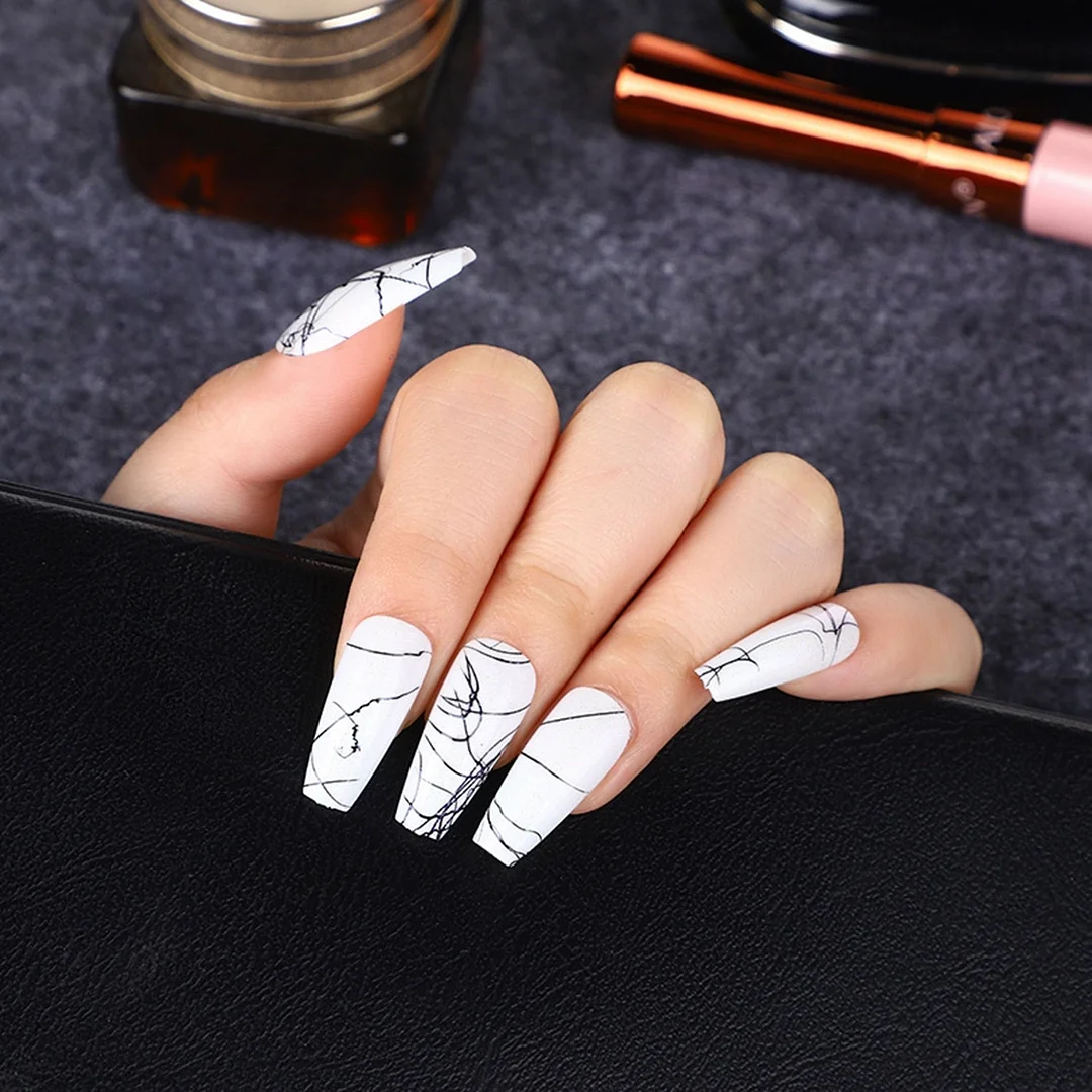 24Pcs Long Colorful Detachable Coffin False Nails Artificial Ballerina Fake Nails Press On Nail Tips Decor Acrylic Fingernail-Nail Inspo