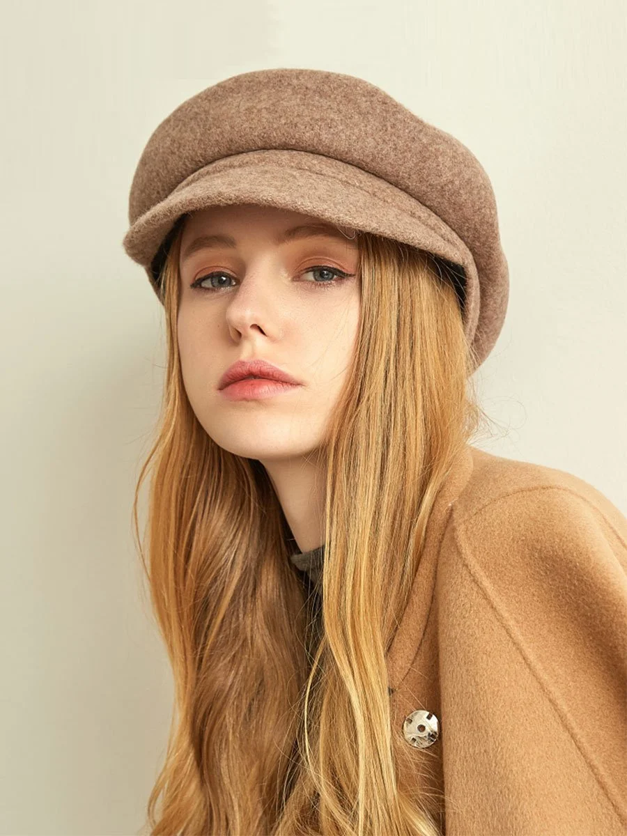 Beret Hat Winter Solid Color Thick Wool Cap