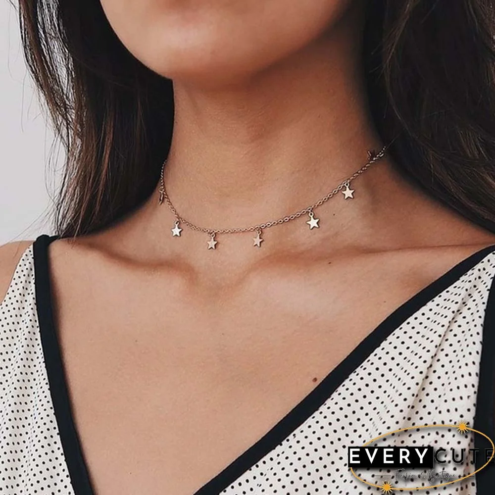 New Simple Women Chocker Gold Chain Star Choker Necklace Jewelry Gifts