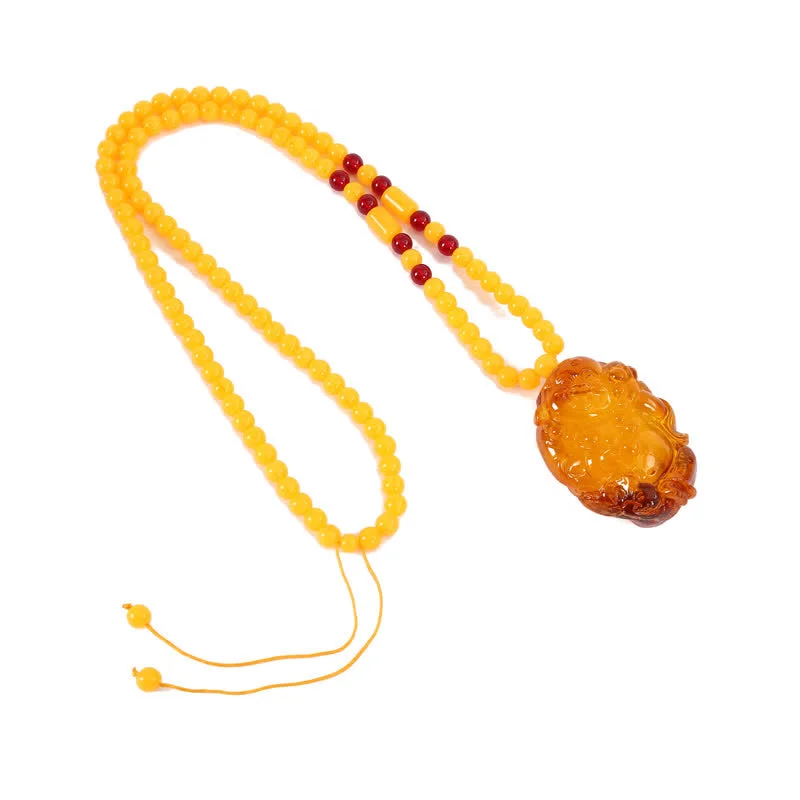 Laughing Buddha Amber Confidence Necklace Pendant