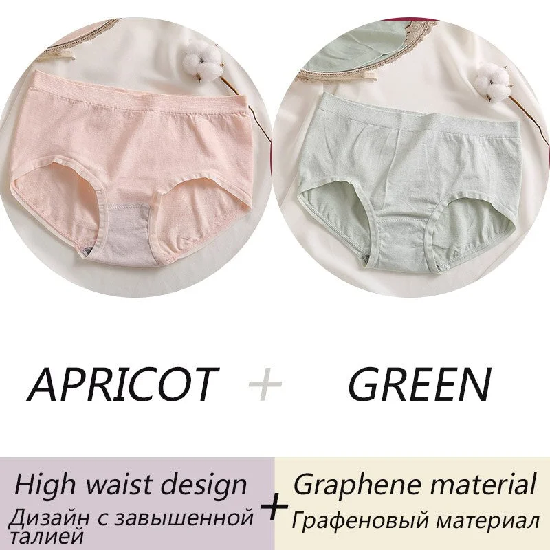 Women's Cotton Panties High Waist Briefs For Woman Graphene Crotch Antibacterial Comfort Underwear Skin-friendly Panty Intimate