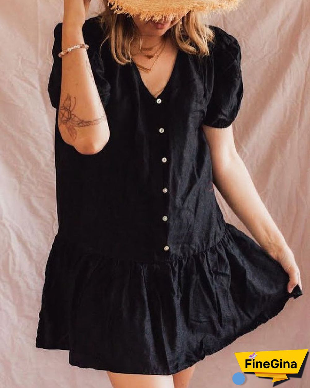 Plus Size Comfortable Loose Short Sleeve Solid Color Cotton Linen Dress