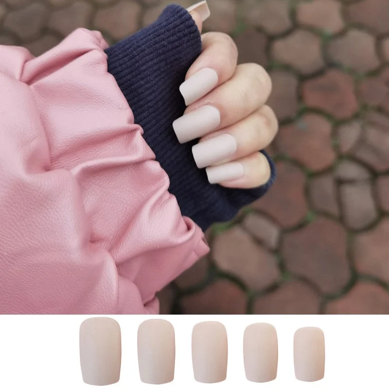 24pcs/set faux nails Accessories for women matte Pink False Nail with glue solid Color Short Square full cover press on nails-Nail Inspo
