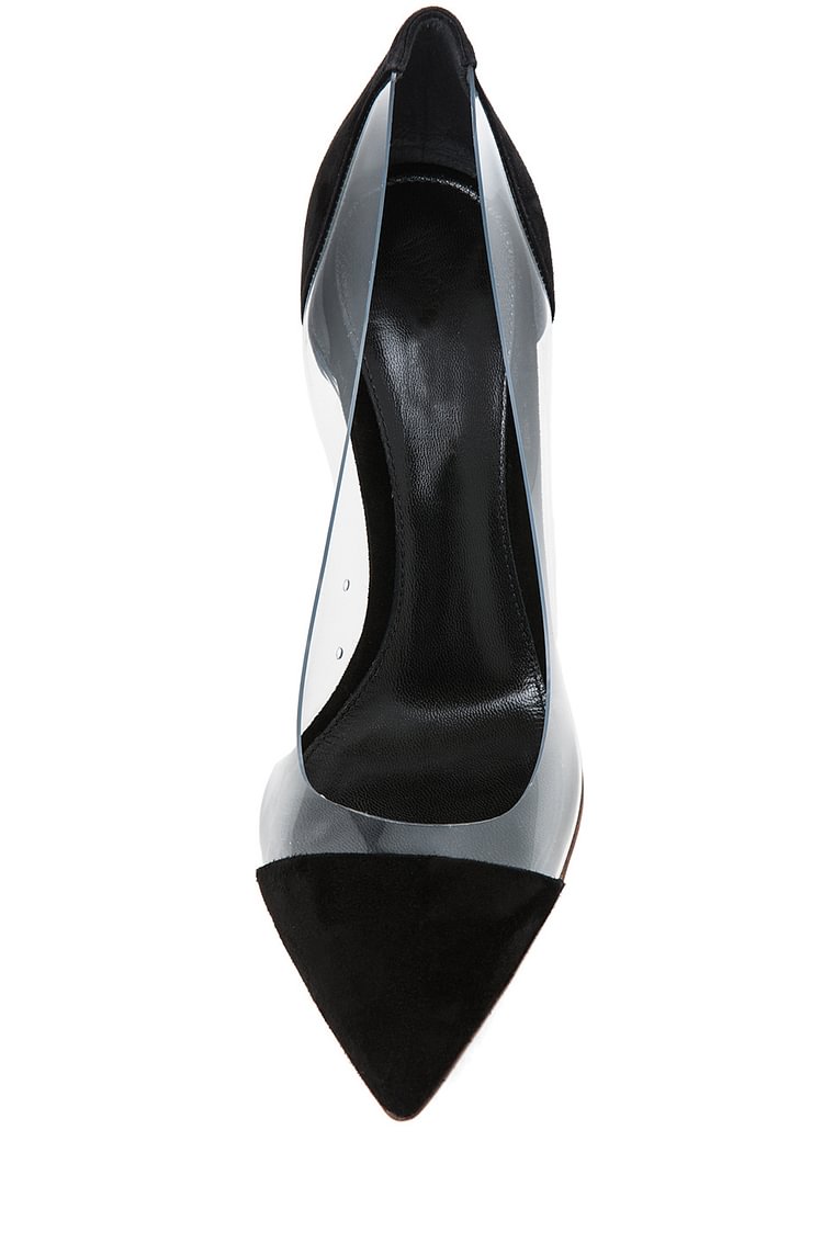 Women's Leila Black Stiletto Heel Pointy Toe Elegant Clear Heels Pumps |FSJ Shoes image 1
