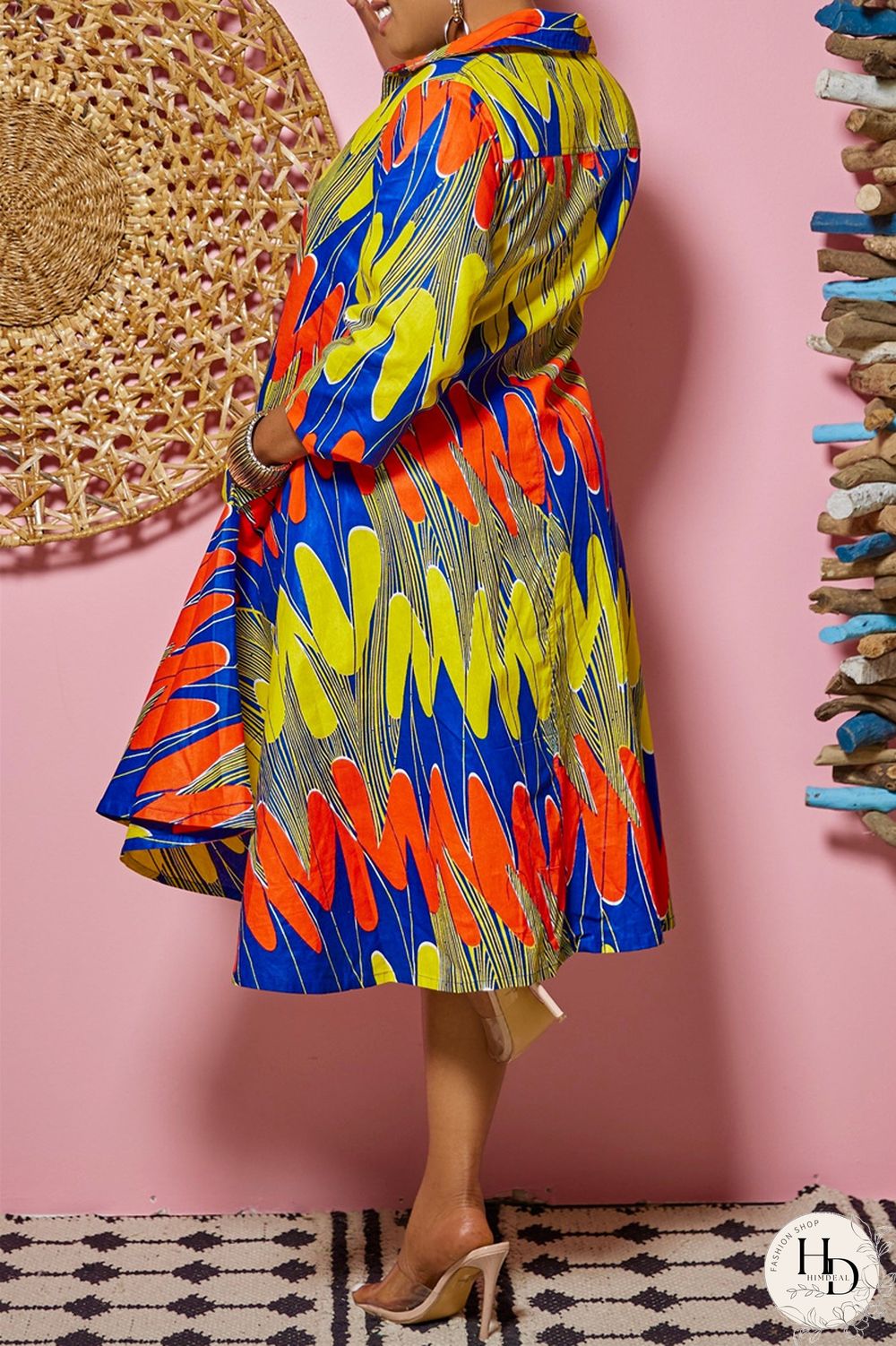 Camouflage Fashion Casual Print Patchwork Turndown Collar Shirt Dress